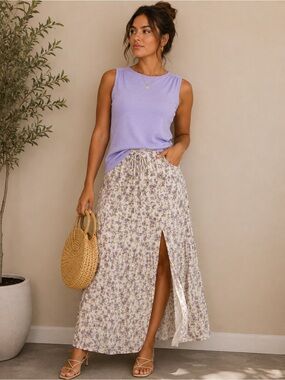 Gilli Lavender Purple Textured Sleeveless Ruched Side Top NWT